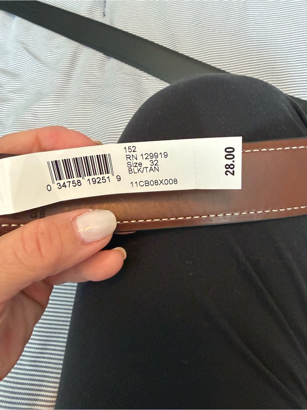 croft & barrow Brown Leather Belt with White Stitching